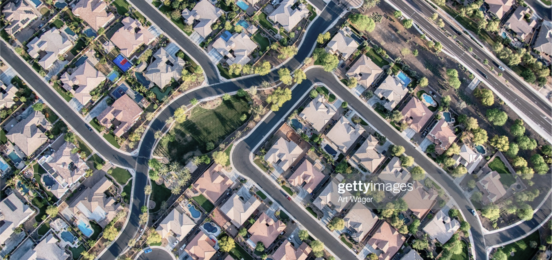 Birds-eye view of a residential neighborhood