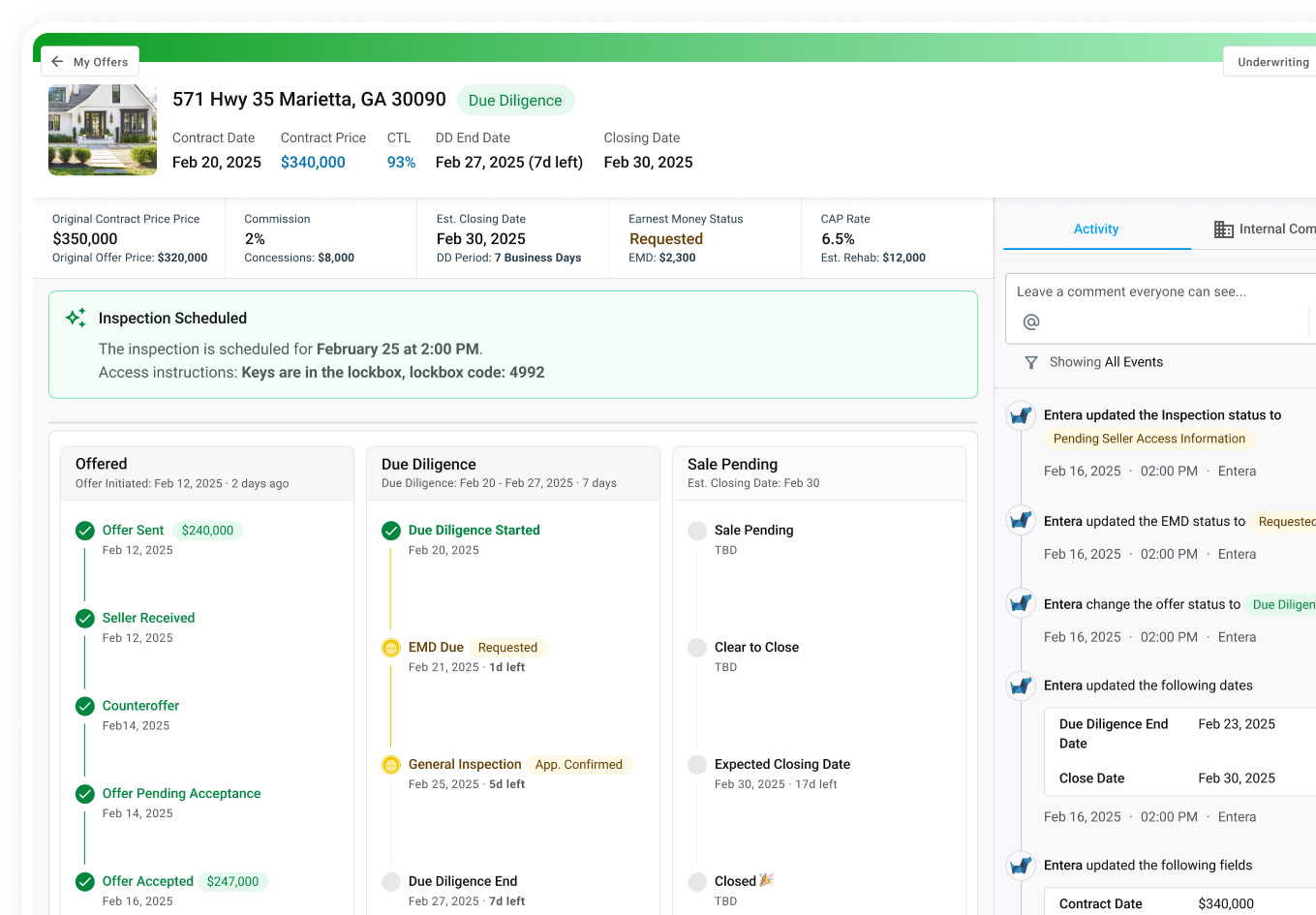 Entera due diligence transaction workspace