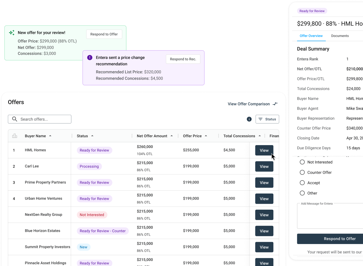 Entera offers workspace with deal summary